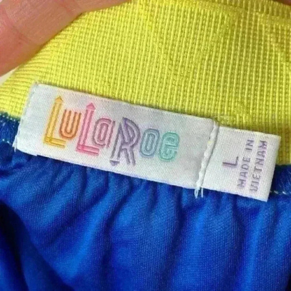 Lularoe Lola skirt L 12-14 blue yellow elastic - Picture 7 of 9